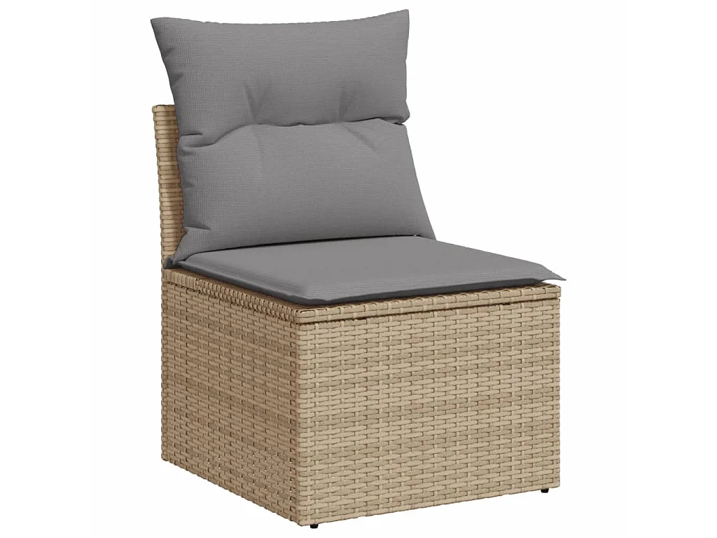 11-tlg. Garten-Sofagarnitur mit Kissen Beige Poly Rattan