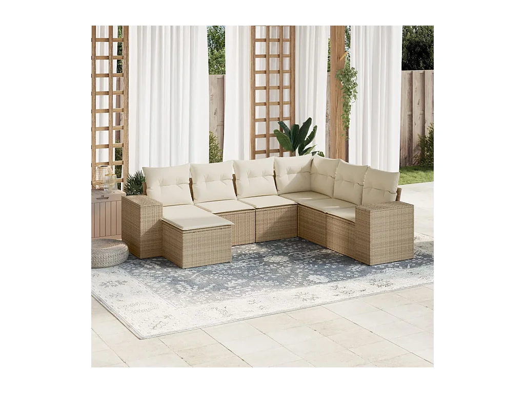Set sofás de jardín 7 piezas y cojines ratán sintético beige