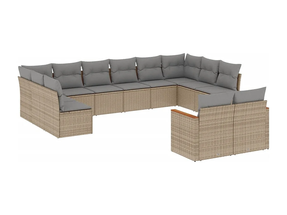 Set Divani da Giardino 12 pz con Cuscini Beige in Polyrattan