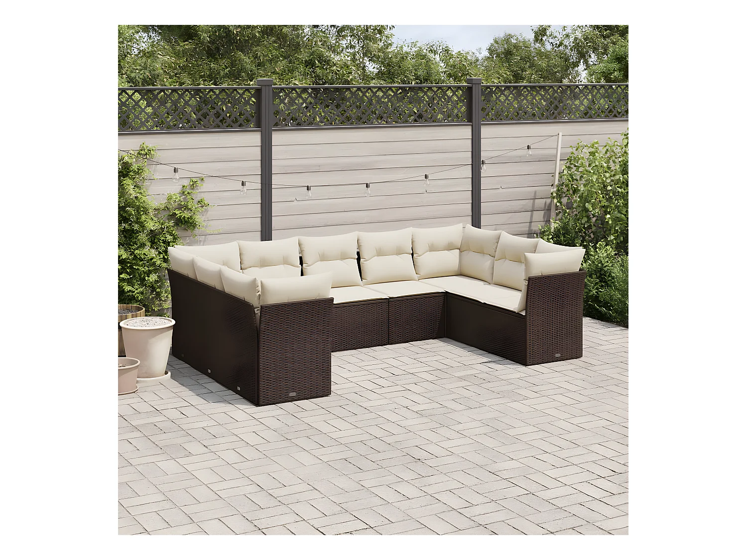 9-tlg. Garten-Sofagarnitur mit Kissen Braun Poly Rattan