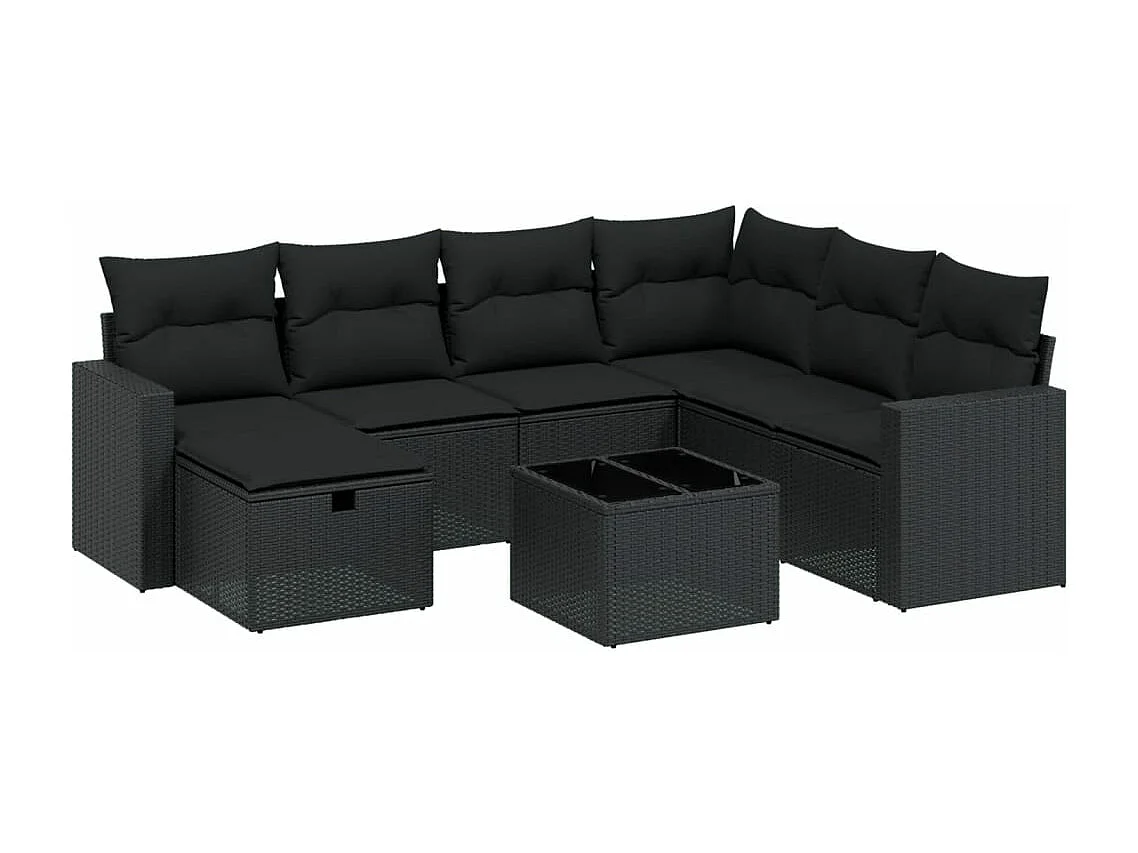 Salon de jardin 8 pcs avec coussins noir résine tressée