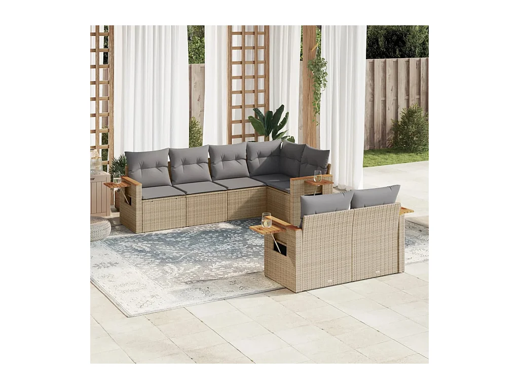 Salon de jardin avec coussins 7 pcs gris résine tressée