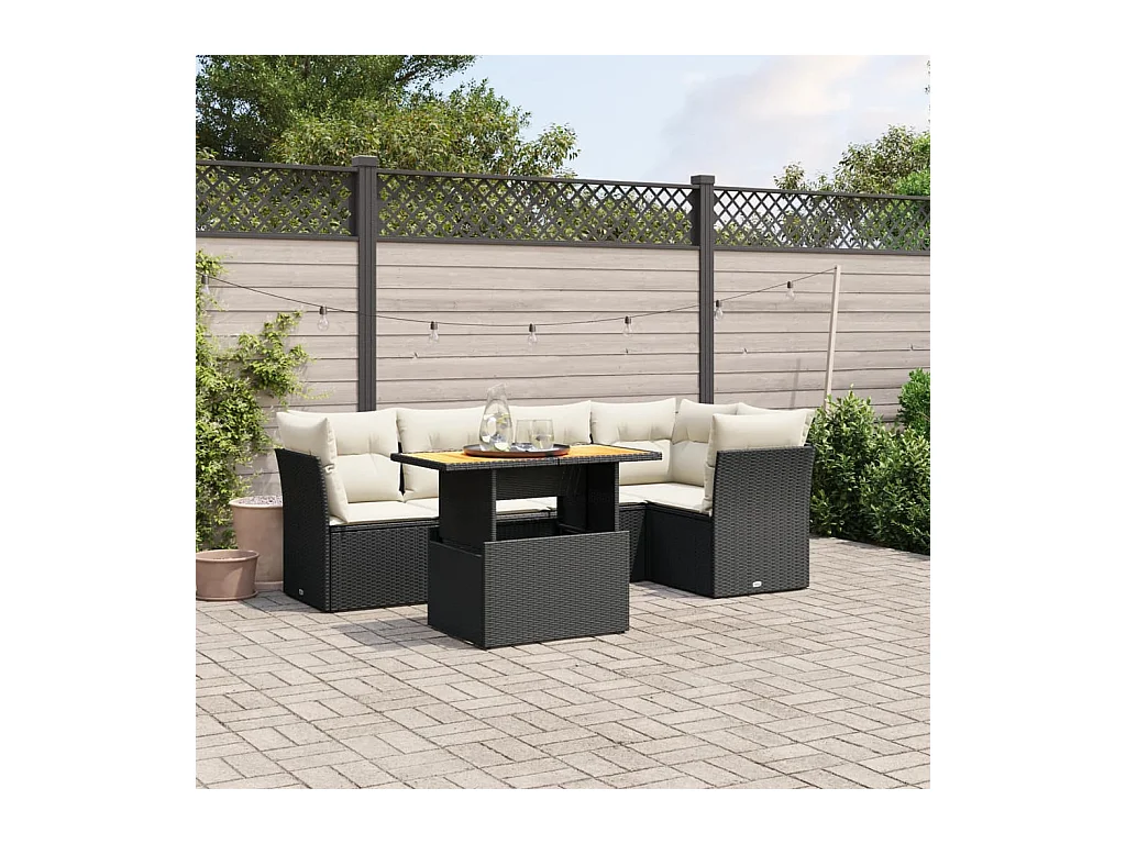 5-tlg. Garten-Sofagarnitur mit Kissen Schwarz Poly Rattan