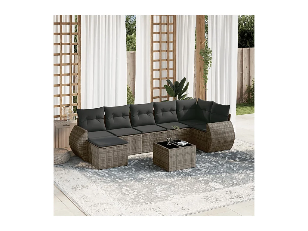 8-delige Loungeset met kussens poly rattan grijs