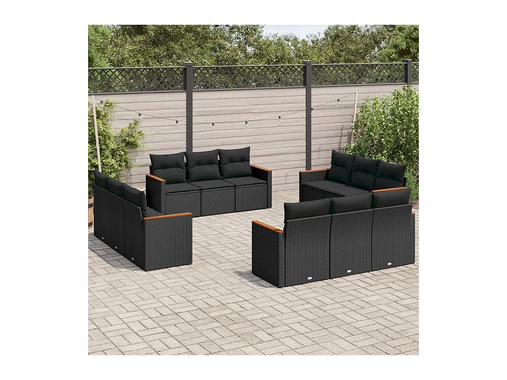 Set Divani da Giardino 12 pz con Cuscini Nero in Polyrattan