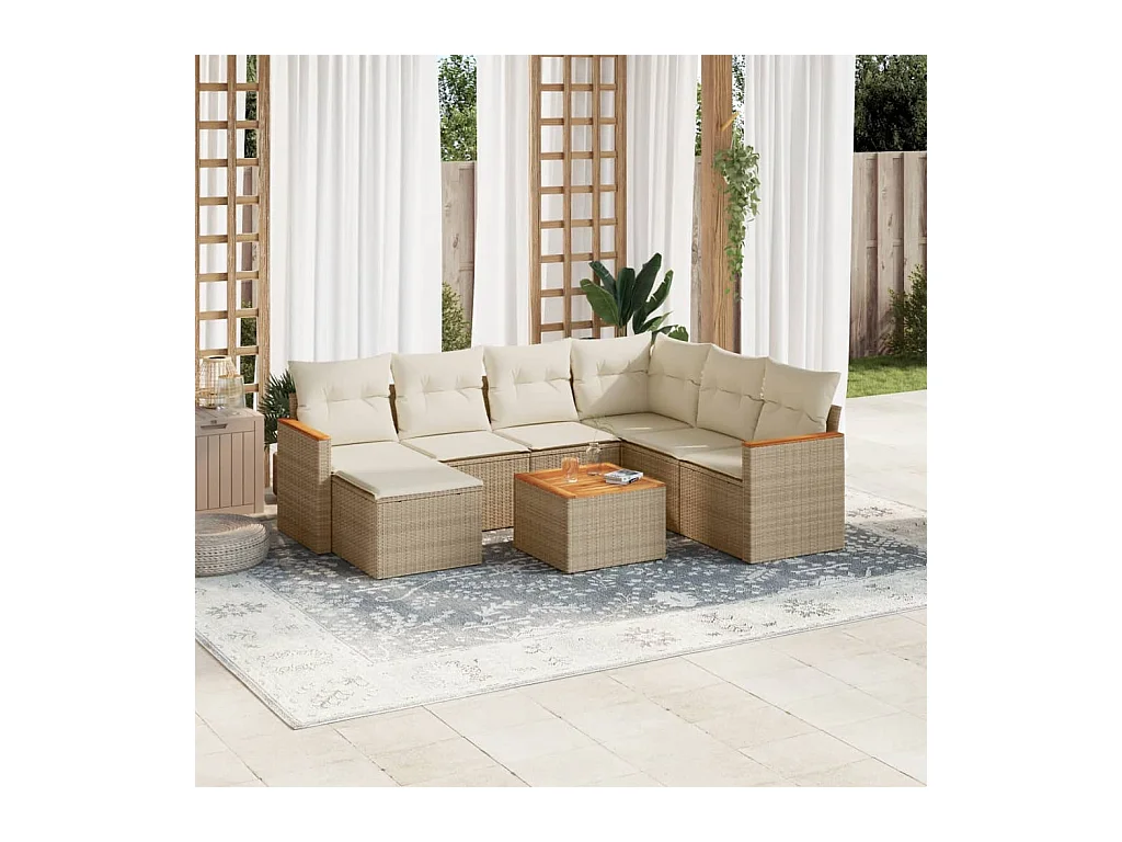Salon de jardin avec coussins 8 pcs beige résine tressée