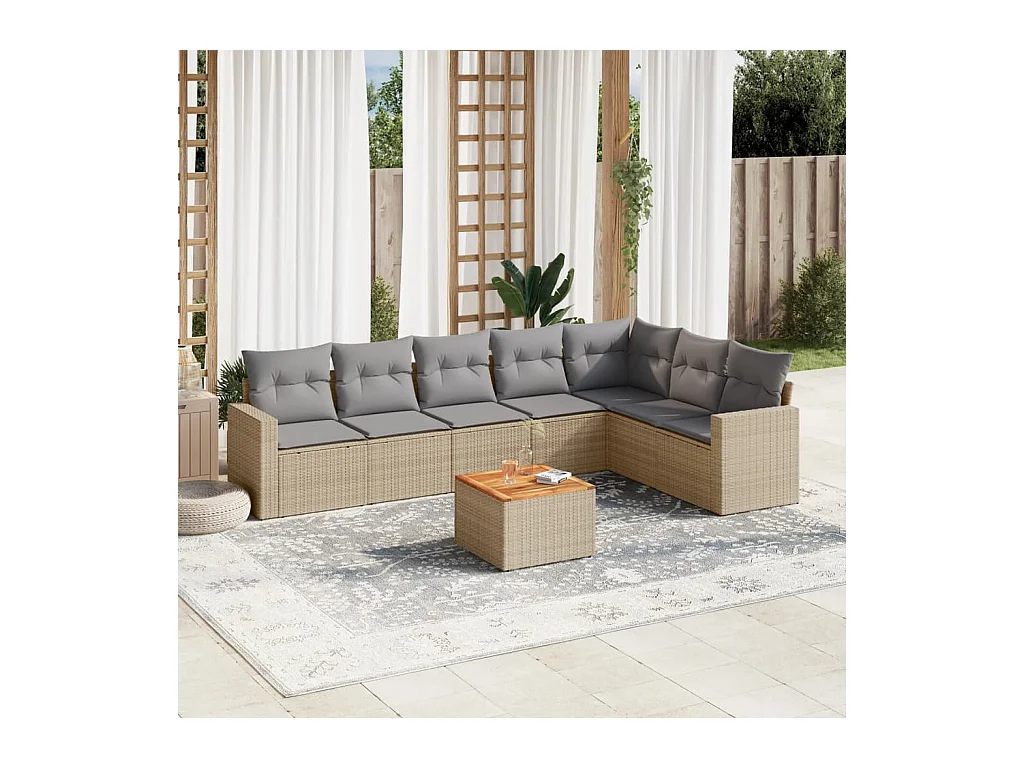 8-delige Loungeset met kussens poly rattan gemengd beige