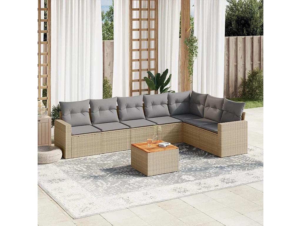 Set Divano da Giardino 8 pz con Cuscini Beige Misto Polyrattan