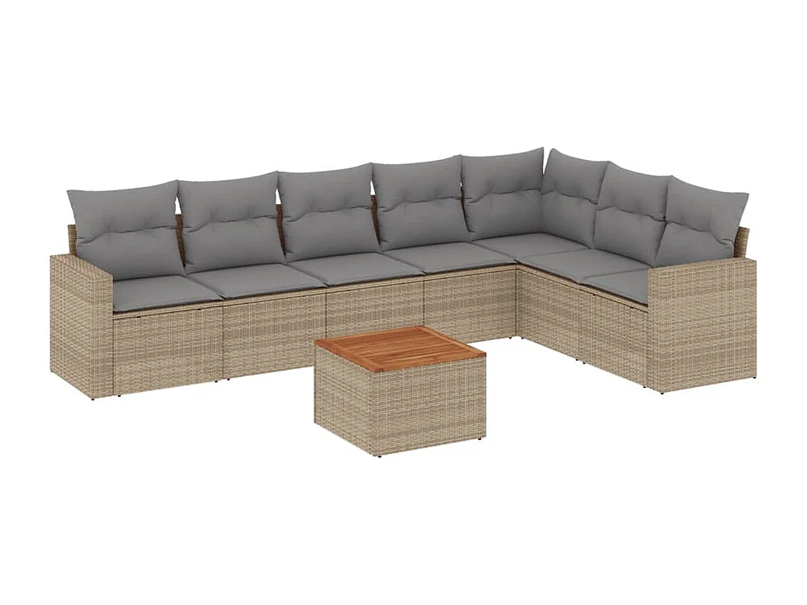 Set Divano da Giardino 8 pz con Cuscini Beige Misto Polyrattan