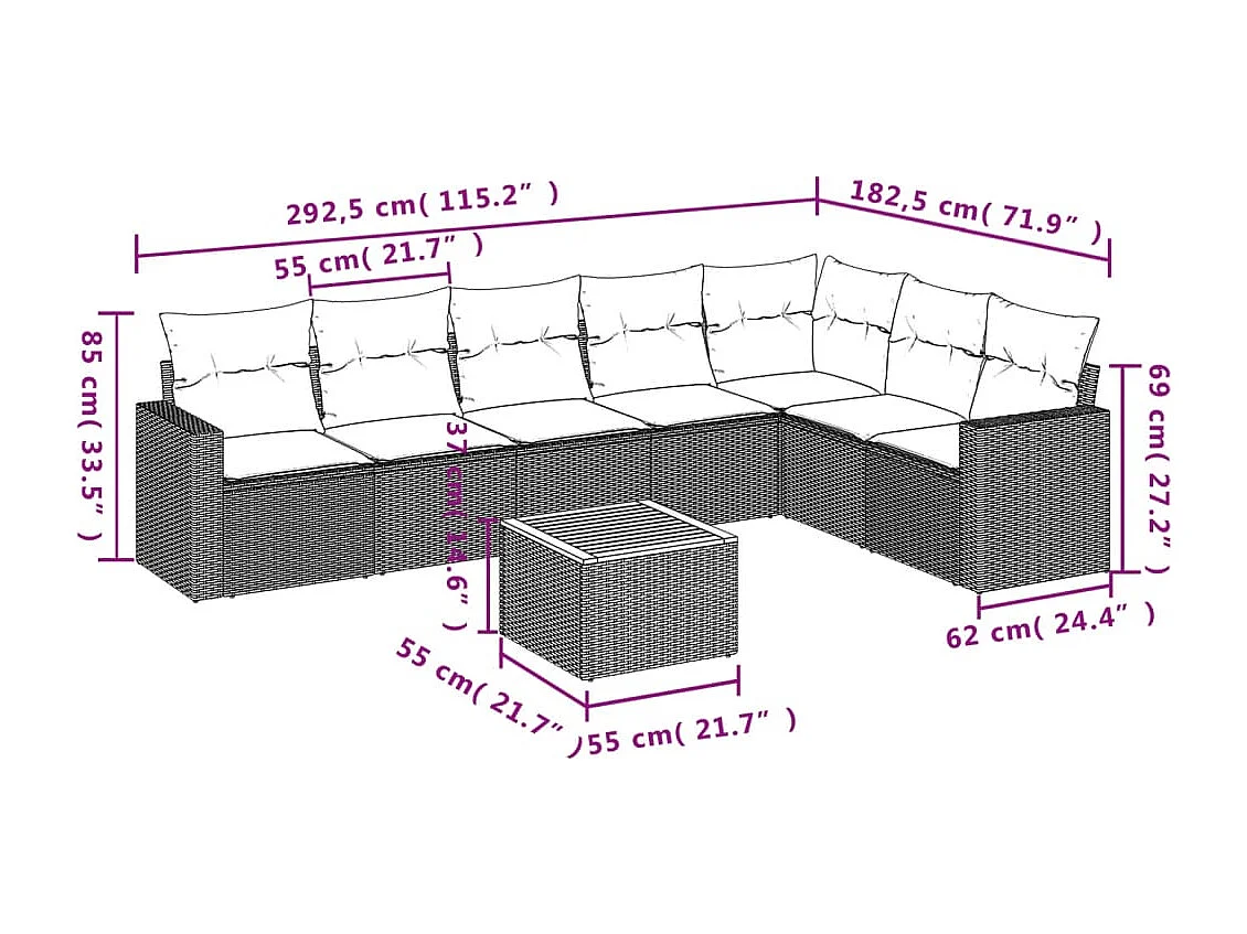Set Divano da Giardino 8 pz con Cuscini Beige Misto Polyrattan