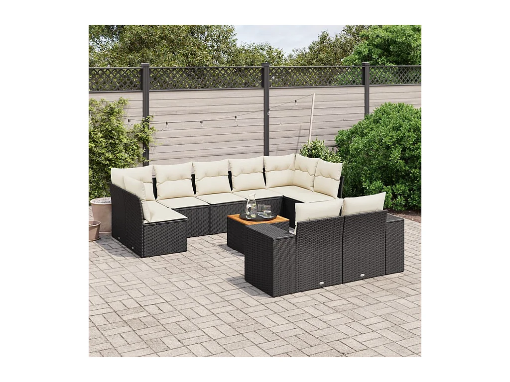 Set Divani da Giardino 10pz con Cuscini in Polyrattan Nero