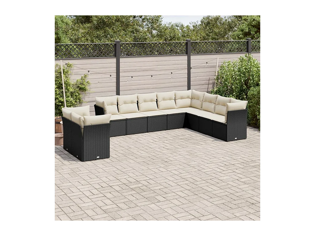 Set Divani da Giardino 10pz con Cuscini in Polyrattan Nero