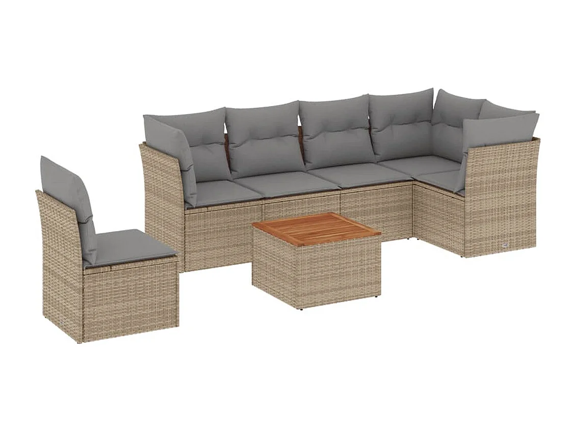 Set Divano da Giardino 7 pz con Cuscini Beige Misto Polyrattan