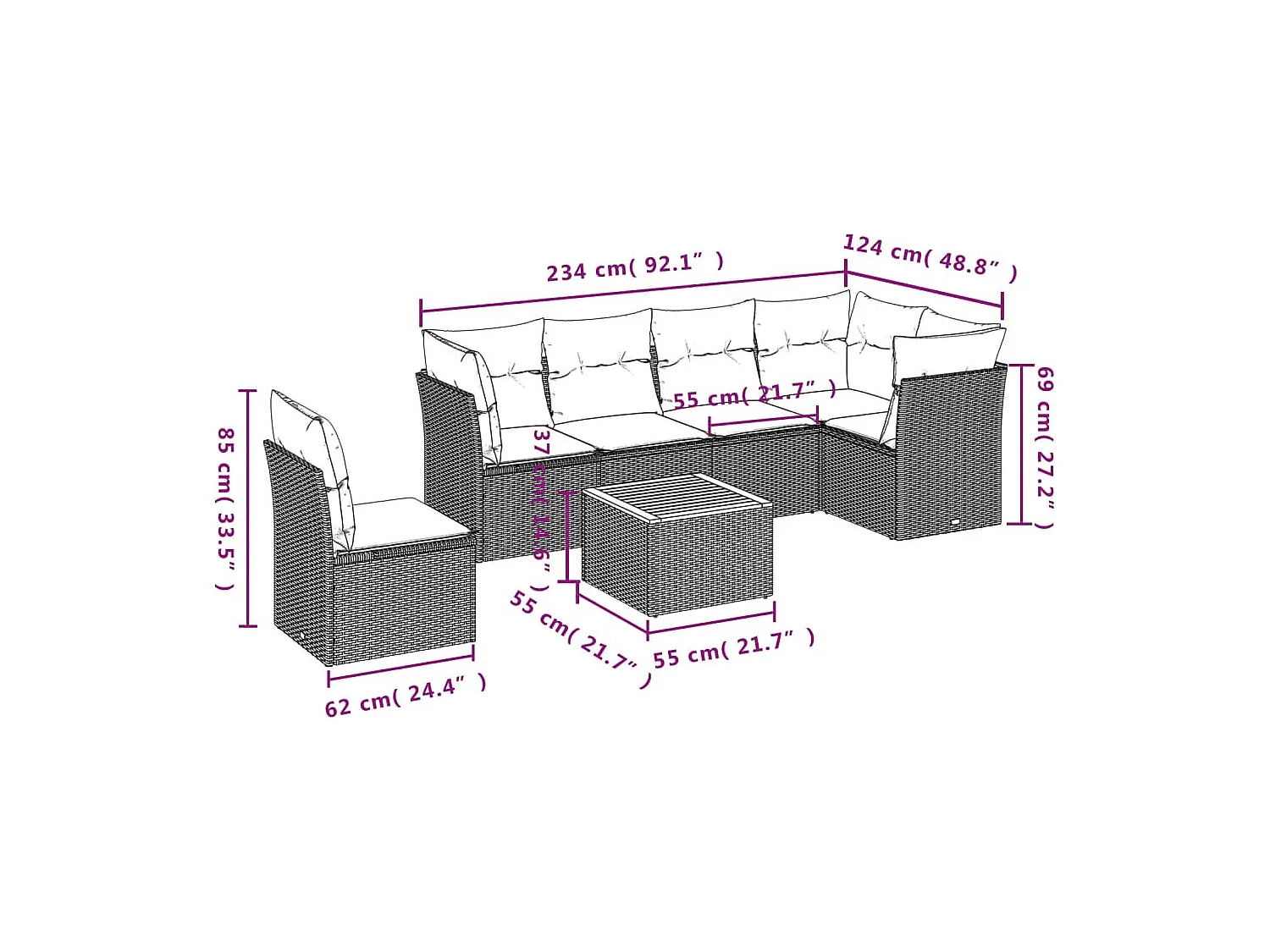Set Divano da Giardino 7 pz con Cuscini Beige Misto Polyrattan