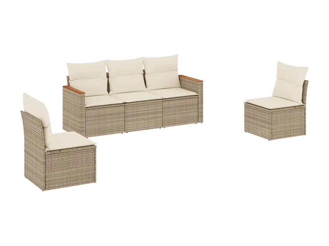 Set Divano da Giardino 5 pz con Cuscini Beige in Polyrattan