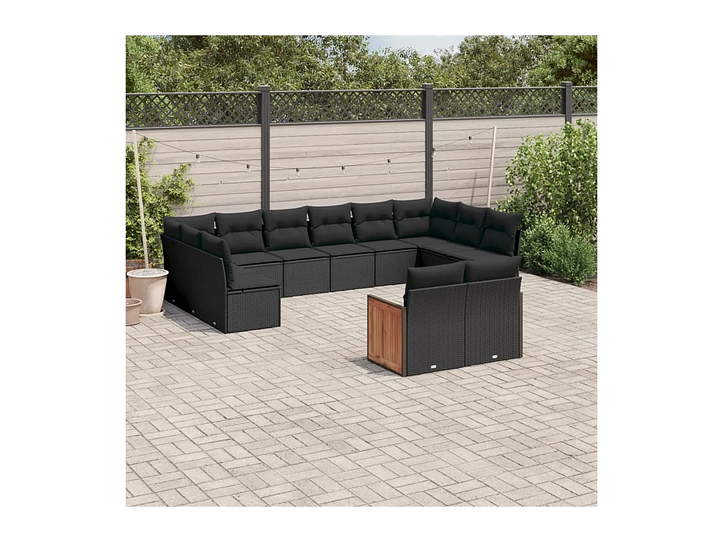 Set Divani da Giardino 12 pz con Cuscini Nero in Polyrattan