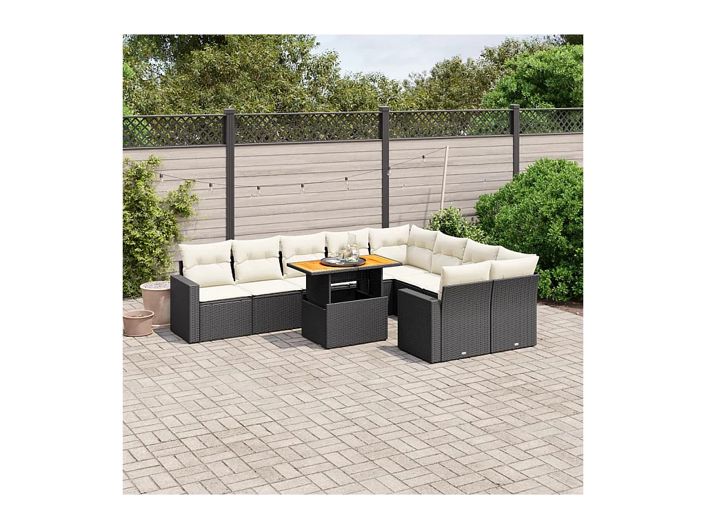 Salon de jardin 10 pcs avec coussins noir résine tressée