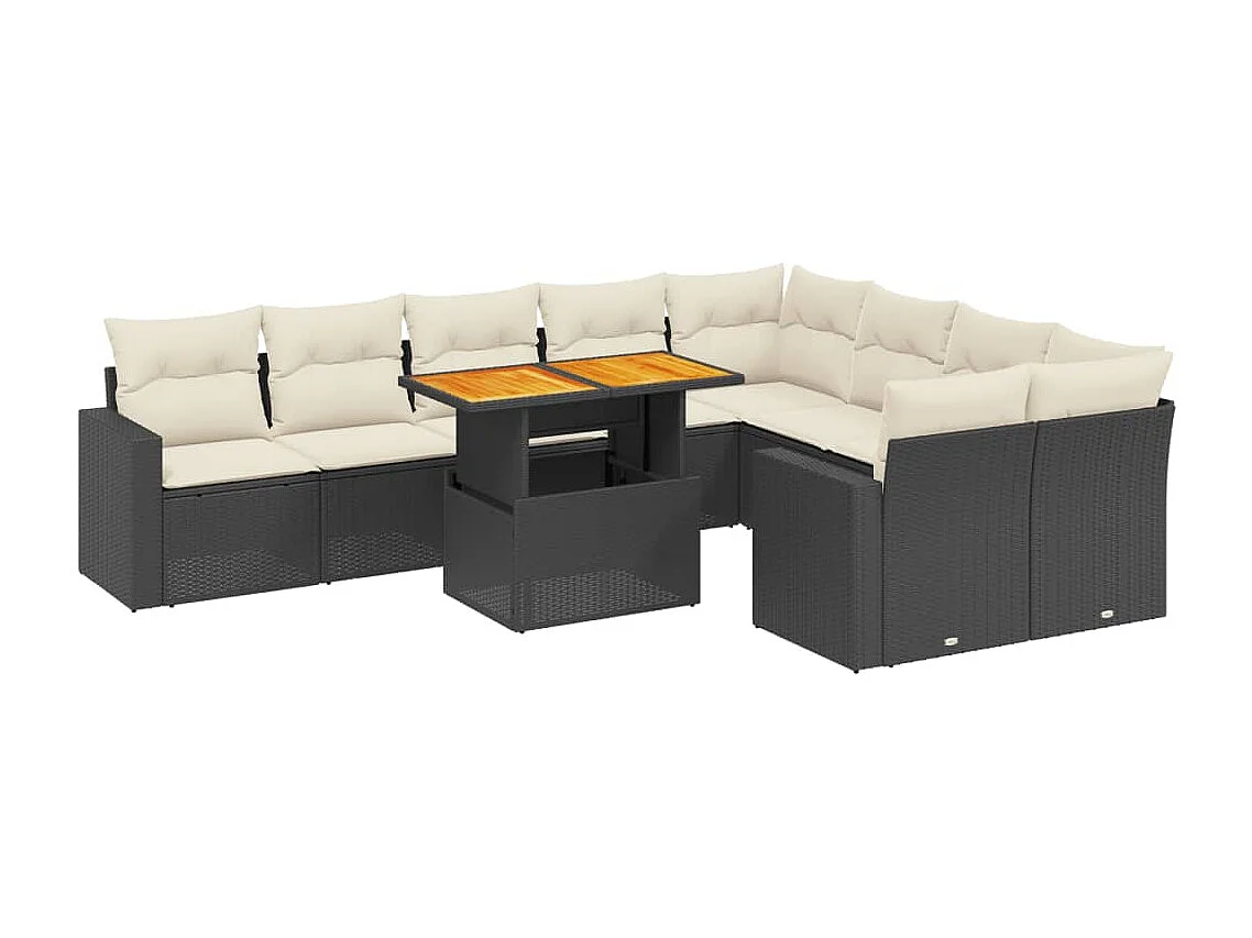 Salon de jardin 10 pcs avec coussins noir résine tressée