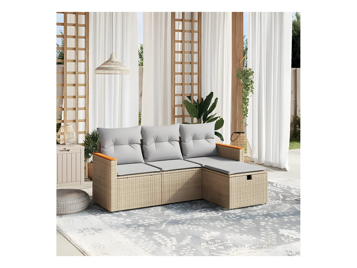 4-delige Loungeset met kussens poly rattan gemengd beige