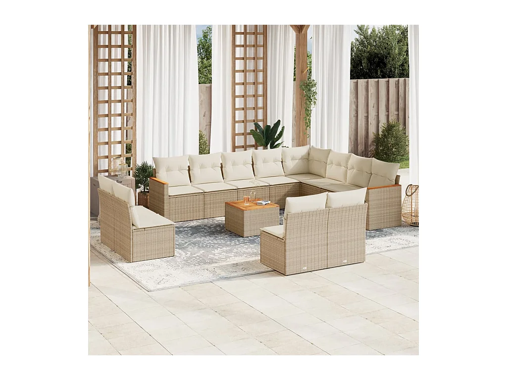 Salon de jardin avec coussins 13 pcs beige résine tressée