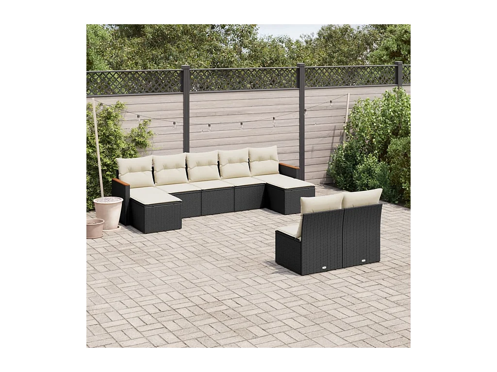 Set de sofás de jardín 8 piezas y cojines ratán sintético negro