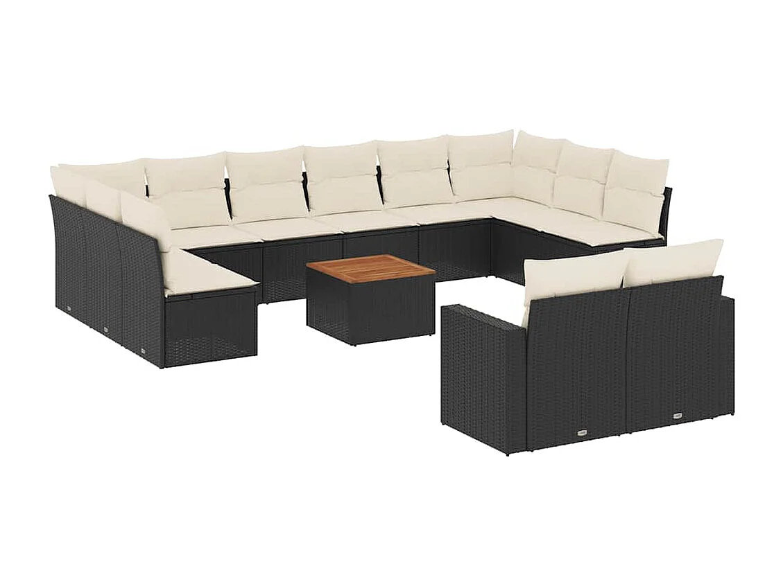13-delige Loungeset met kussens poly rattan zwart