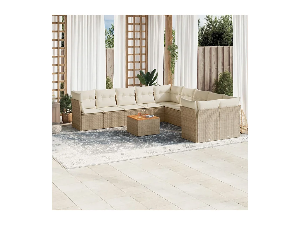 11-delige Tuinset met kussens poly rattan beige