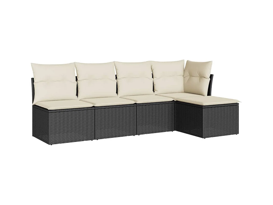 5-tlg. Garten-Sofagarnitur mit Kissen Schwarz Poly Rattan