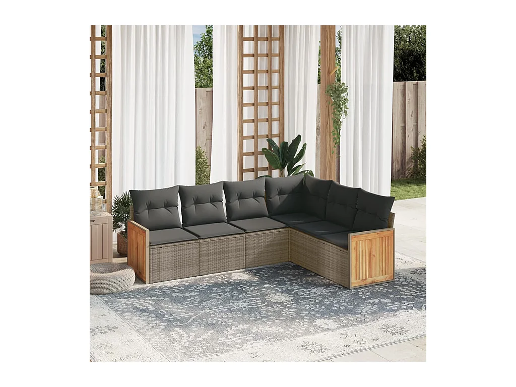 6-tlg. Garten-Sofagarnitur mit Kissen Grau Poly Rattan