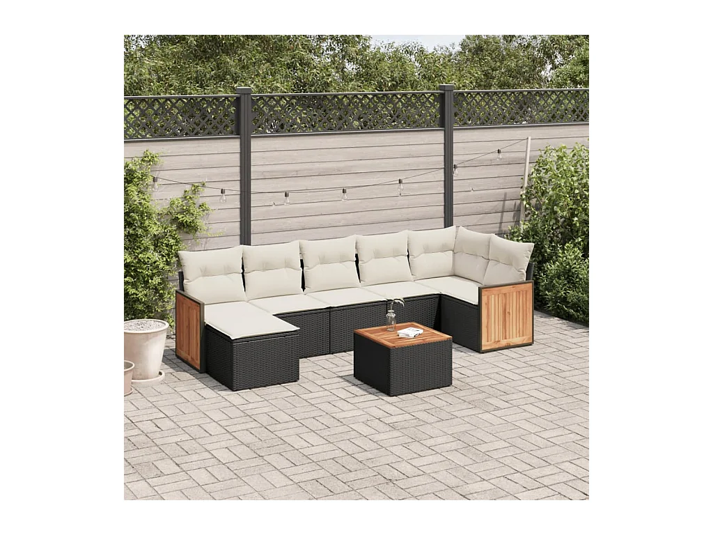Salon de jardin 8 pcs avec coussins noir résine tressée