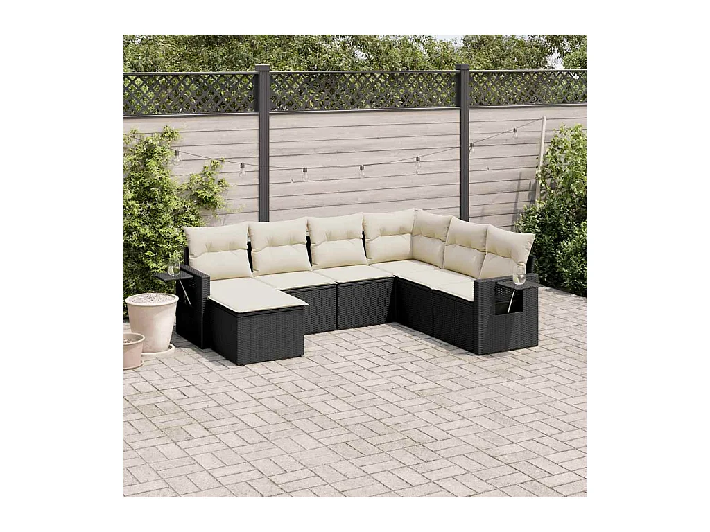 Set Divani da Giardino con Cuscini 7pz Nero Polyrattan
