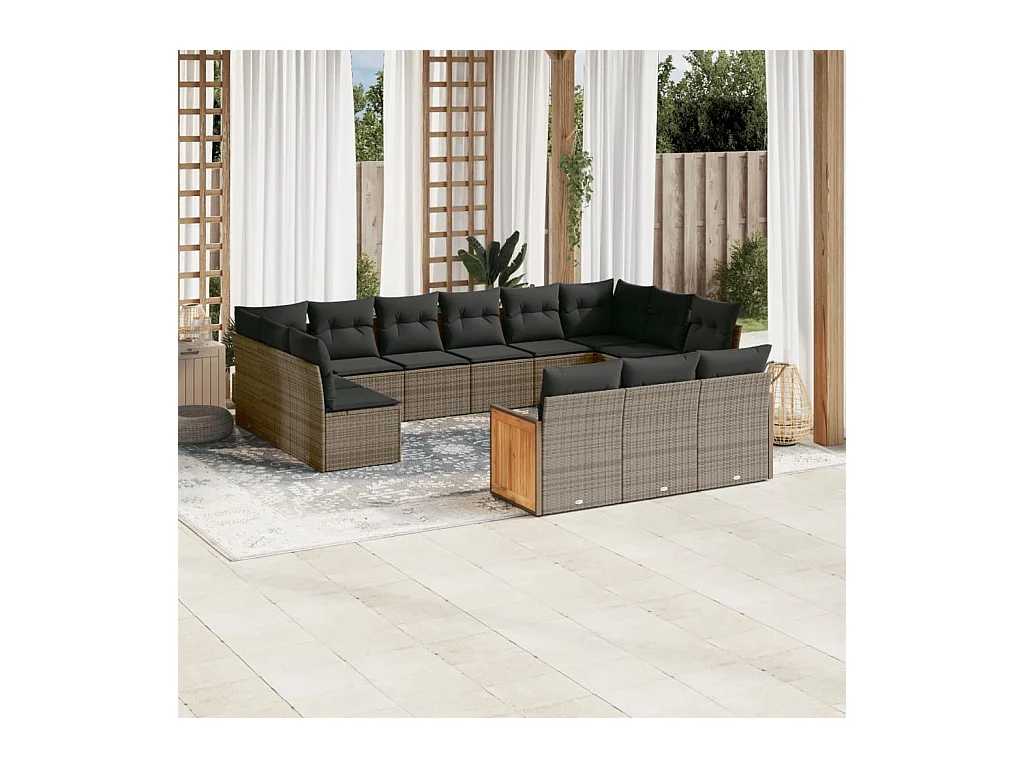 13-tlg. Garten-Sofagarnitur mit Kissen Grau Poly Rattan