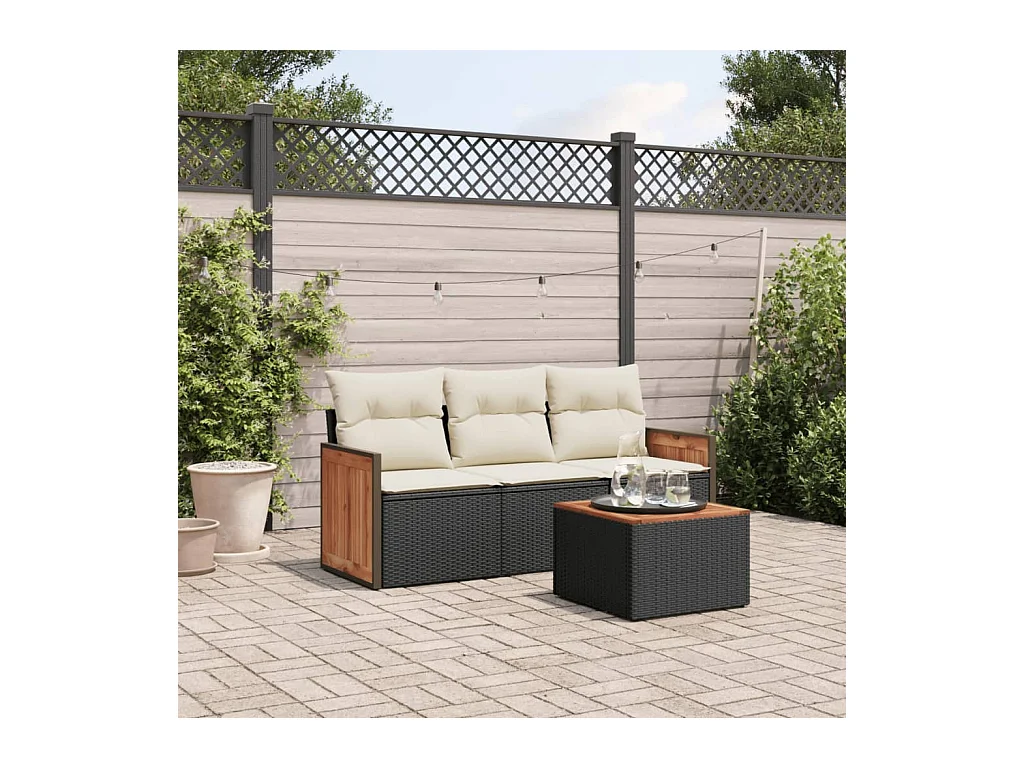 Set Divani da Giardino 4 pz con Cuscini Nero in Polyrattan