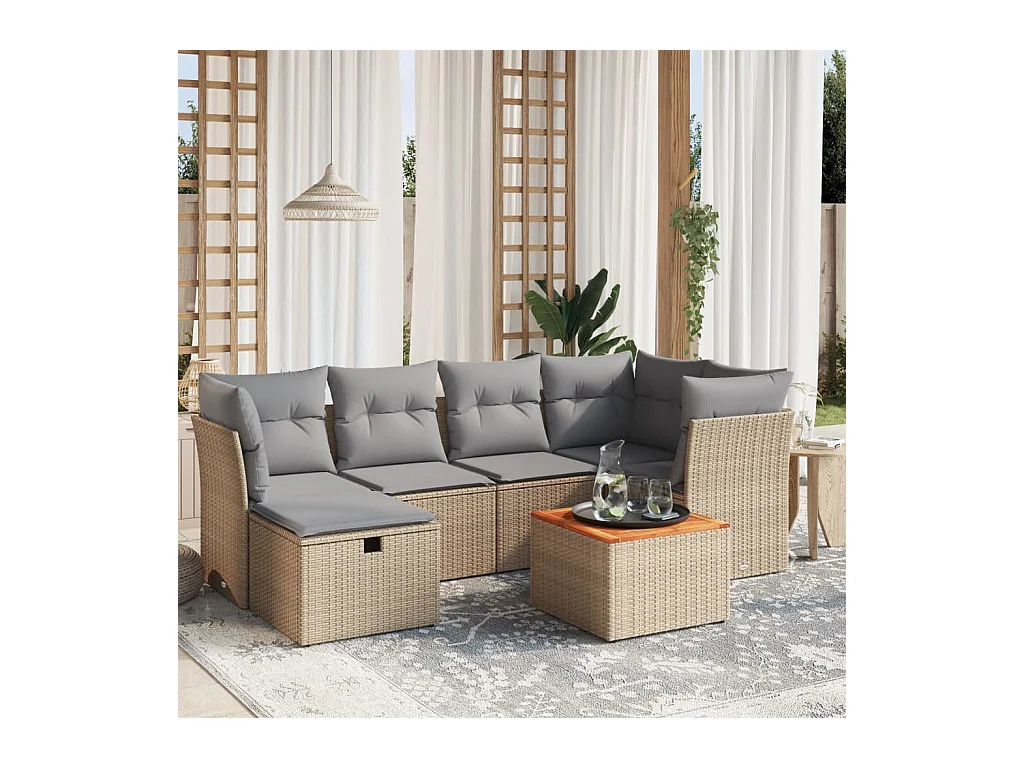Salon de jardin avec coussins 7pcs mélange beige résine tressée
