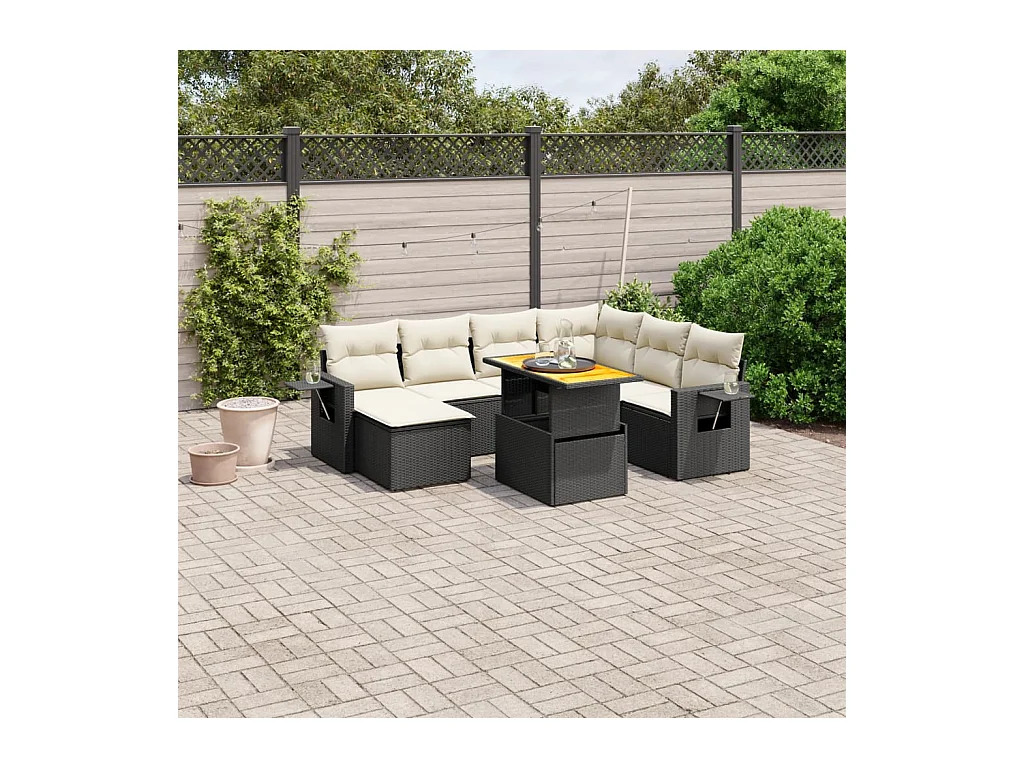 Salon de jardin 8 pcs avec coussins noir résine tressée