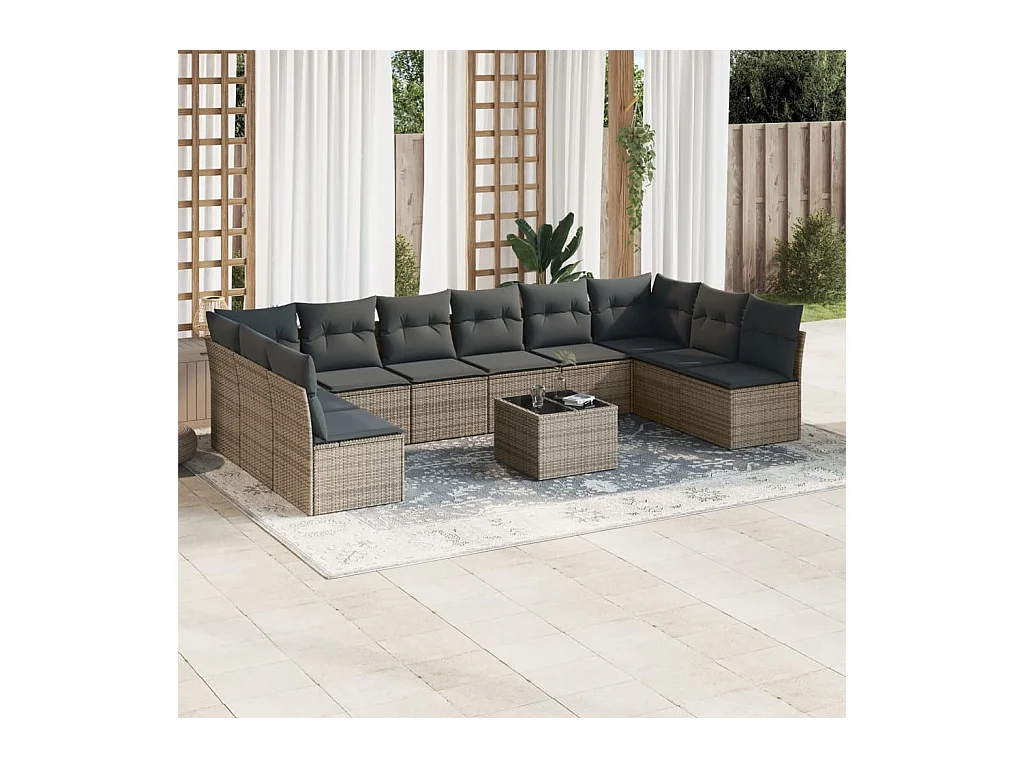 Set Divani da Giardino 11 pz con Cuscini in Polyrattan Grigio