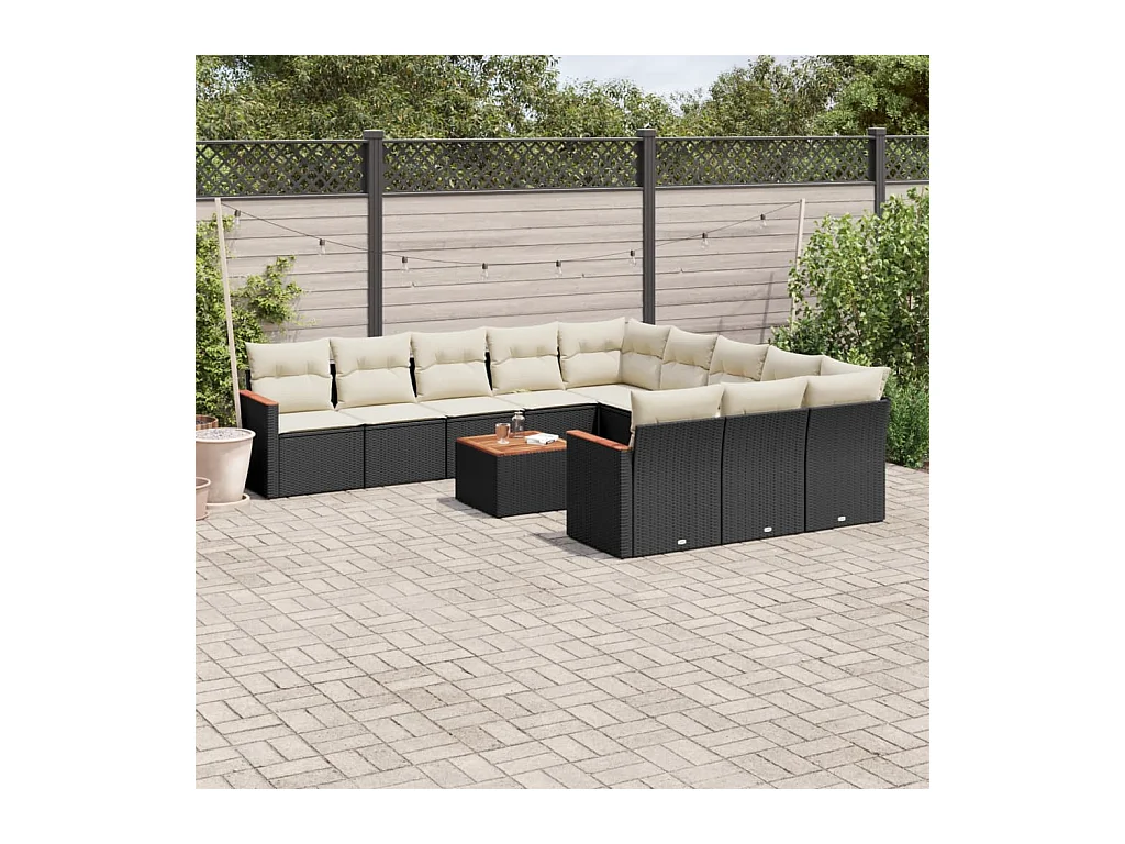 Set de sofás de jardín 12 piezas cojines ratán sintético negro