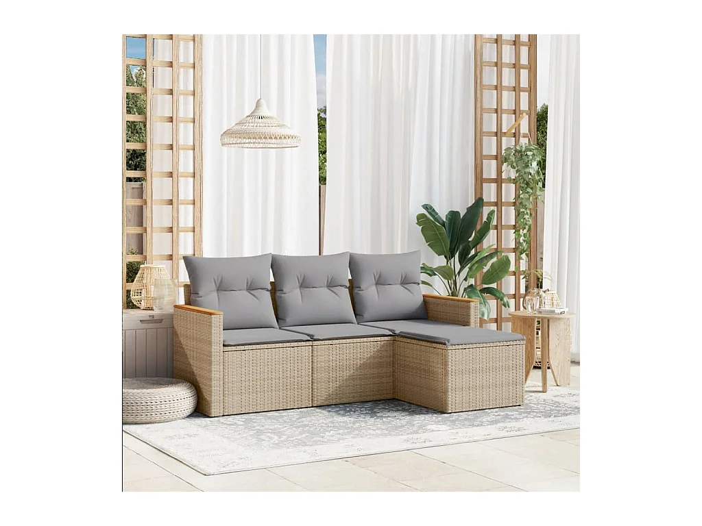 Salon de jardin avec coussins 4pcs mélange beige résine tressée