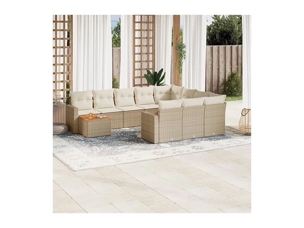 11-delige Tuinset met kussens poly rattan beige