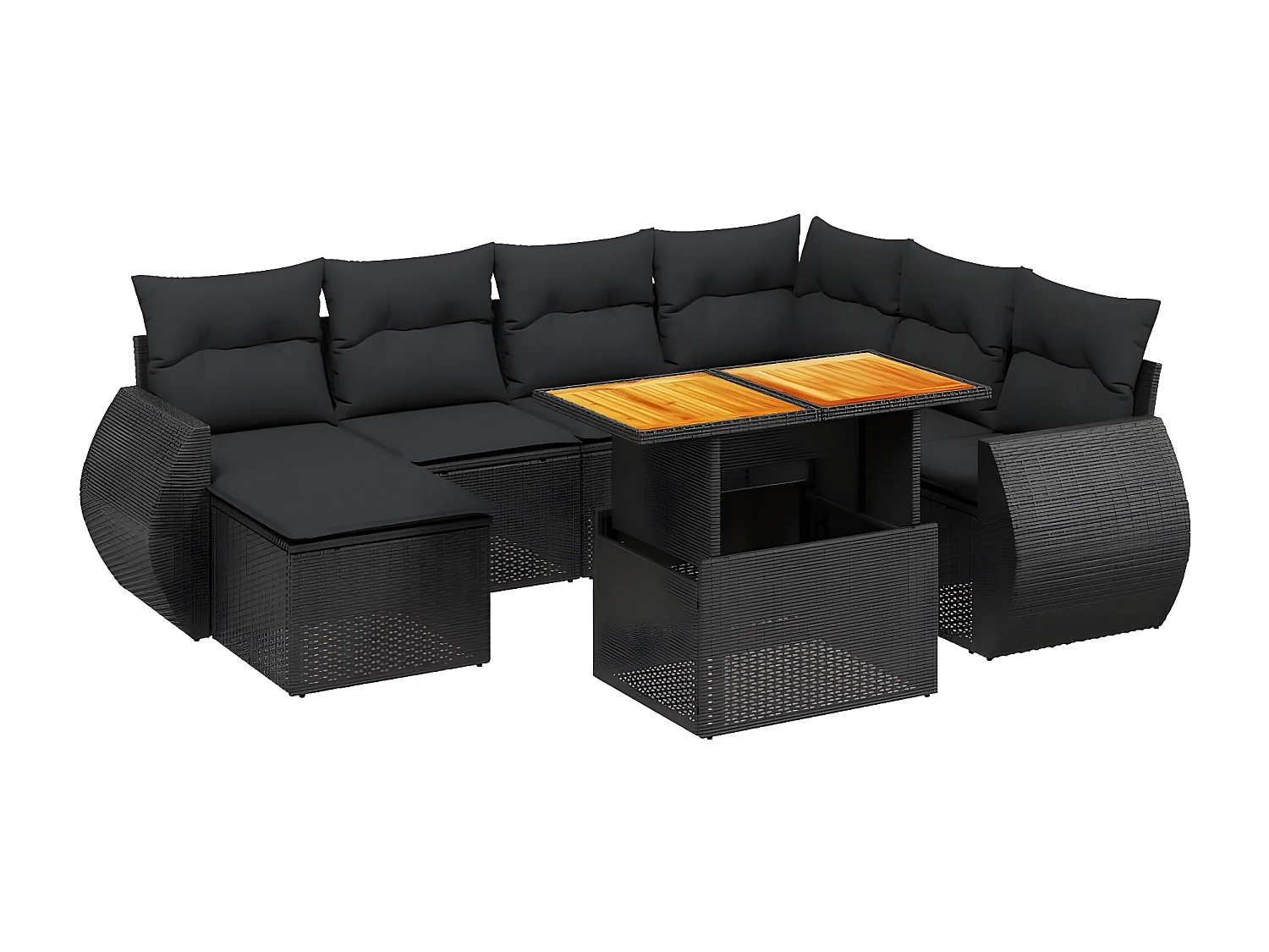8-tlg. Garten-Sofagarnitur mit Kissen Schwarz Poly Rattan