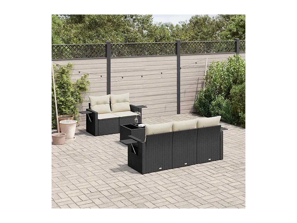 6-tlg. Garten-Sofagarnitur mit Kissen Schwarz Poly Rattan
