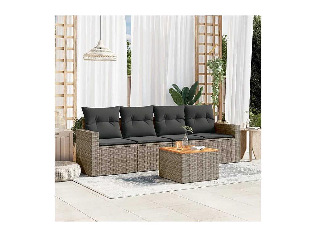 Set Divano da Giardino 5 pz con Cuscini Grigio in Polyrattan