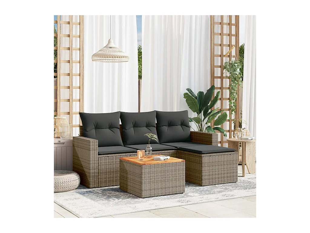 Set Divano da Giardino 5 pz con Cuscini Grigio in Polyrattan