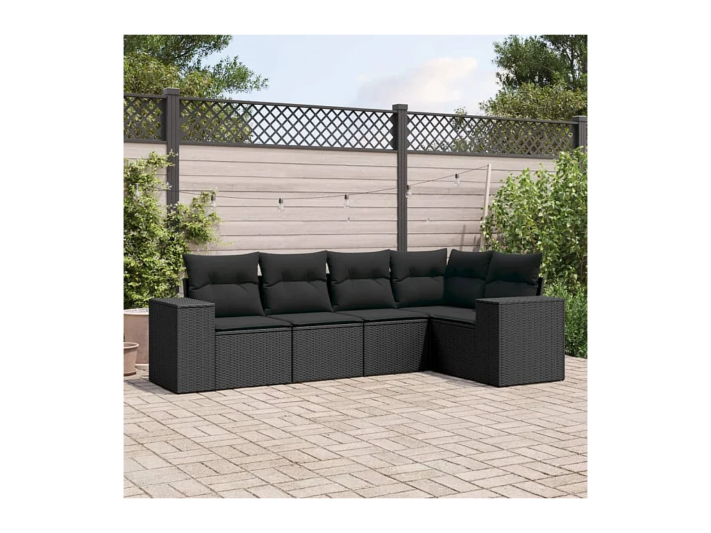Set Divani da Giardino 5 pz con Cuscini in Polyrattan Nero