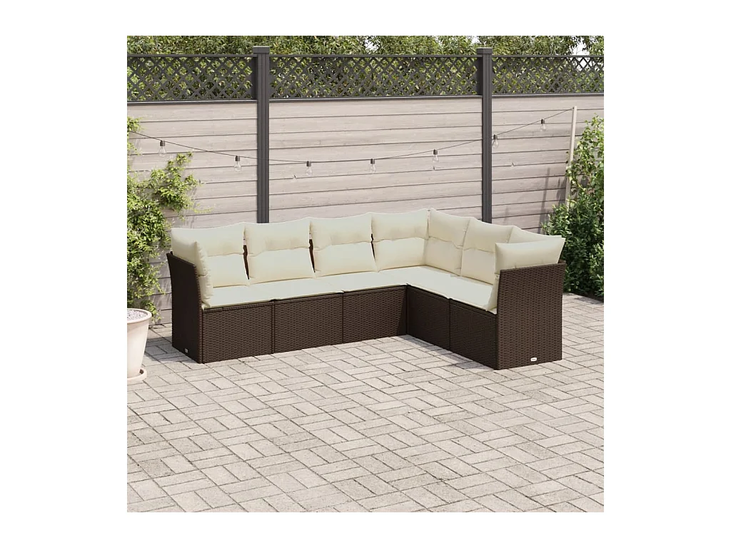 Set Divano da Giardino 6 pz con Cuscini Marrone in Polyrattan