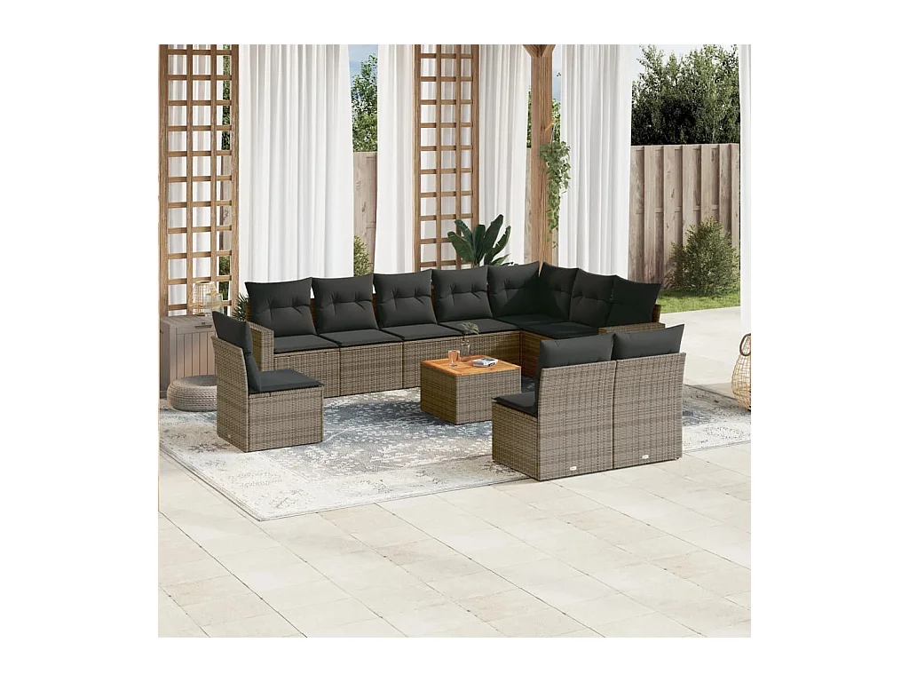 Set Divani da Giardino 11 pz con Cuscini in Polyrattan Grigio
