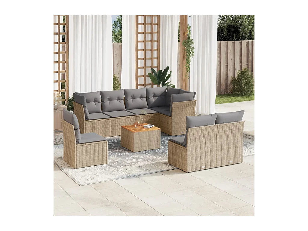 Salon de jardin avec coussins 9pcs mélange beige résine tressée