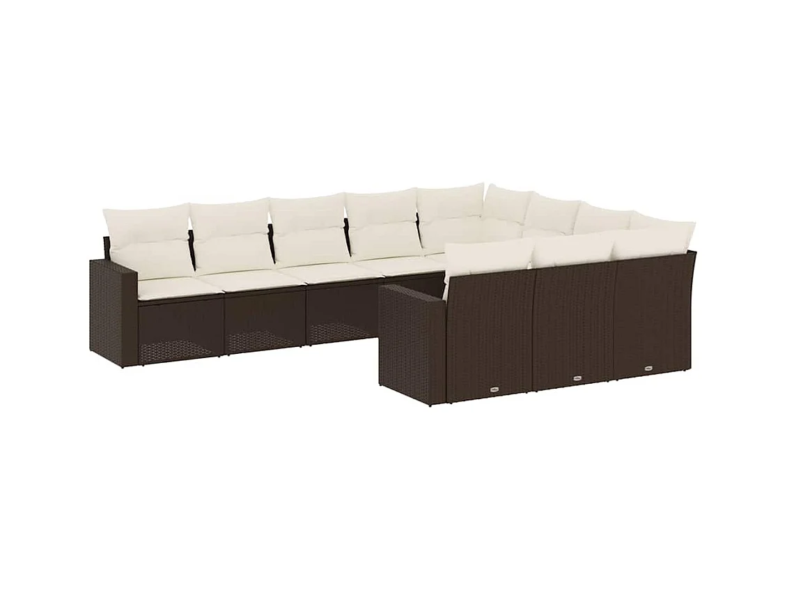 10-delige Loungeset met kussens poly rattan bruin