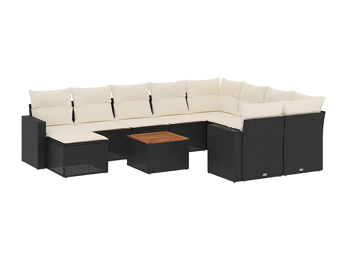 Set Divani da Giardino 11 pz con Cuscini in Polyrattan Nero