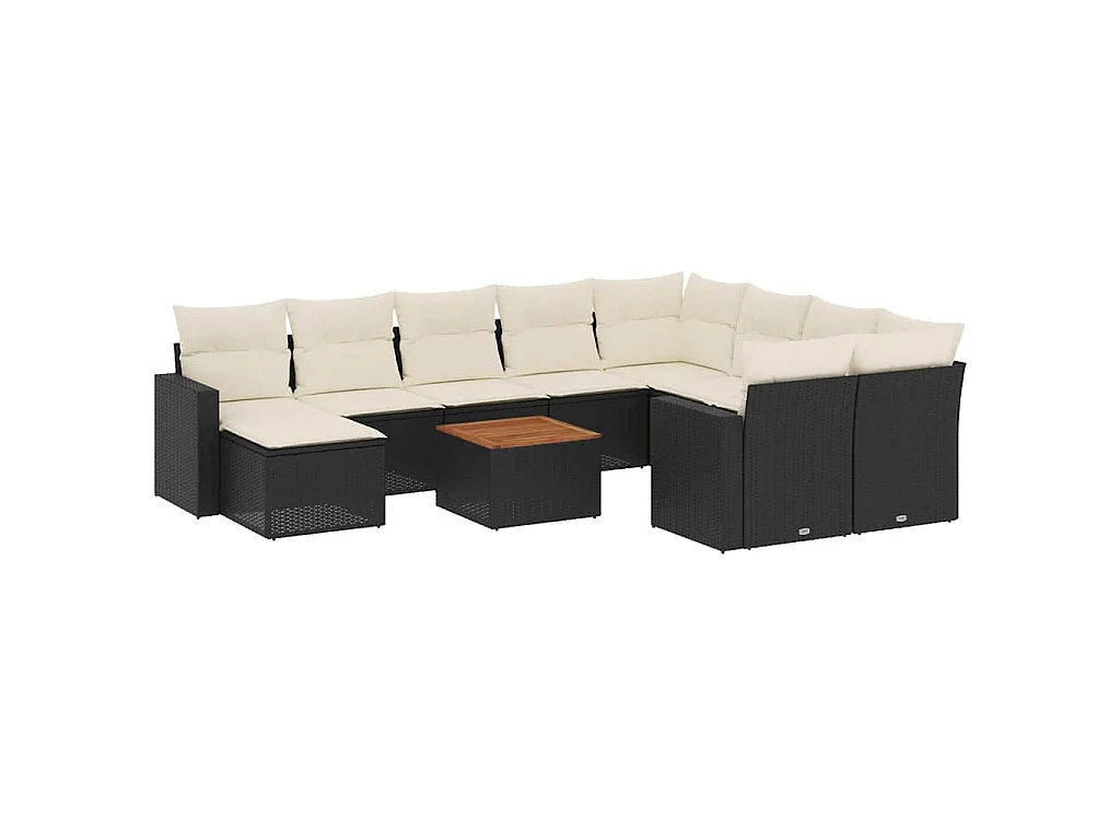11-delige Loungeset met kussens poly rattan zwart
